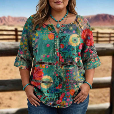 European And American Retro Bohemian Hollow-Out Plus-Size Top