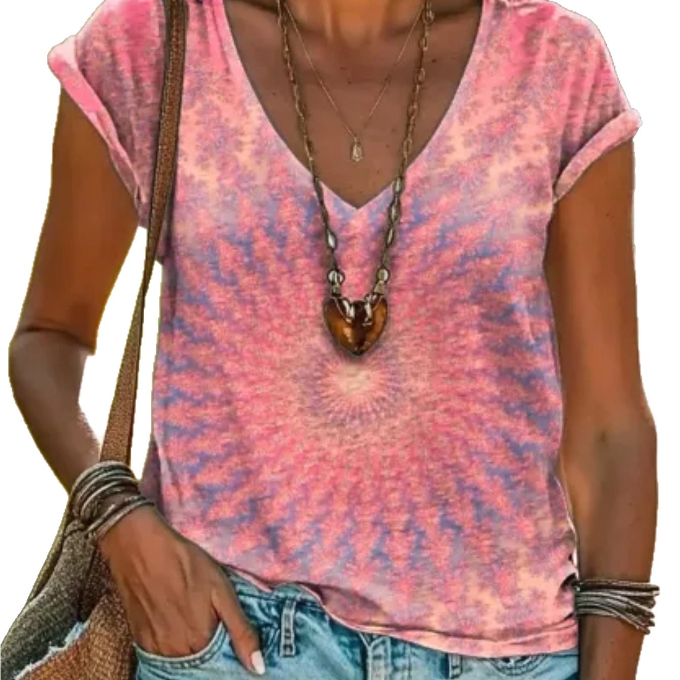 European And American-style Casual Abstract Womens Elegant V-neck Short-sleeve For Work