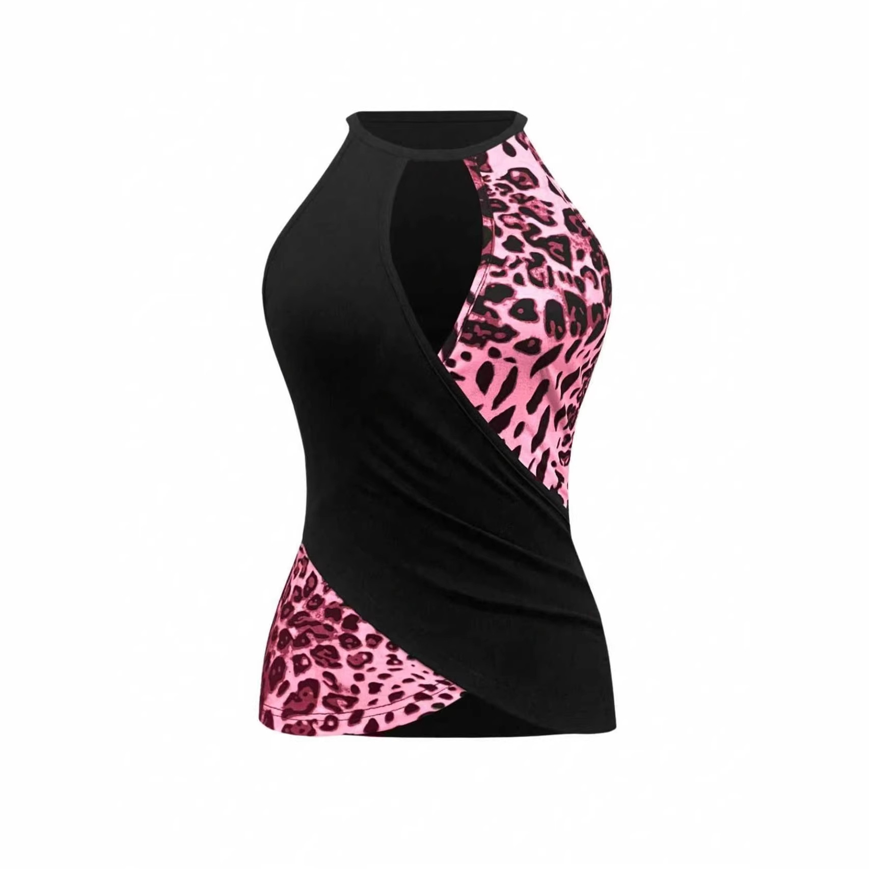 European And American-style Leopard-print Patchwork Halter Vest
