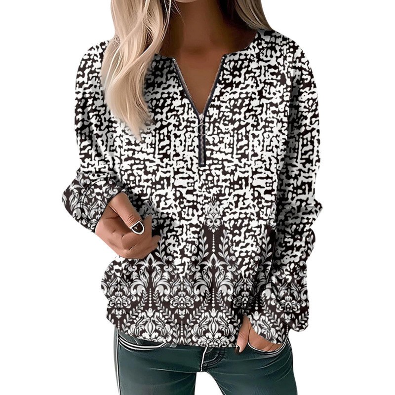 European And American Style Women's Long-sleeved Shirt With A Lapel Collar, Circular