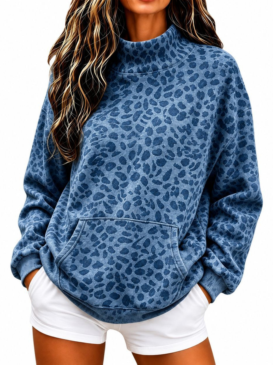 European And American Women's Fashion New Leopard Print High-neck Sweatshirt, Autumn And