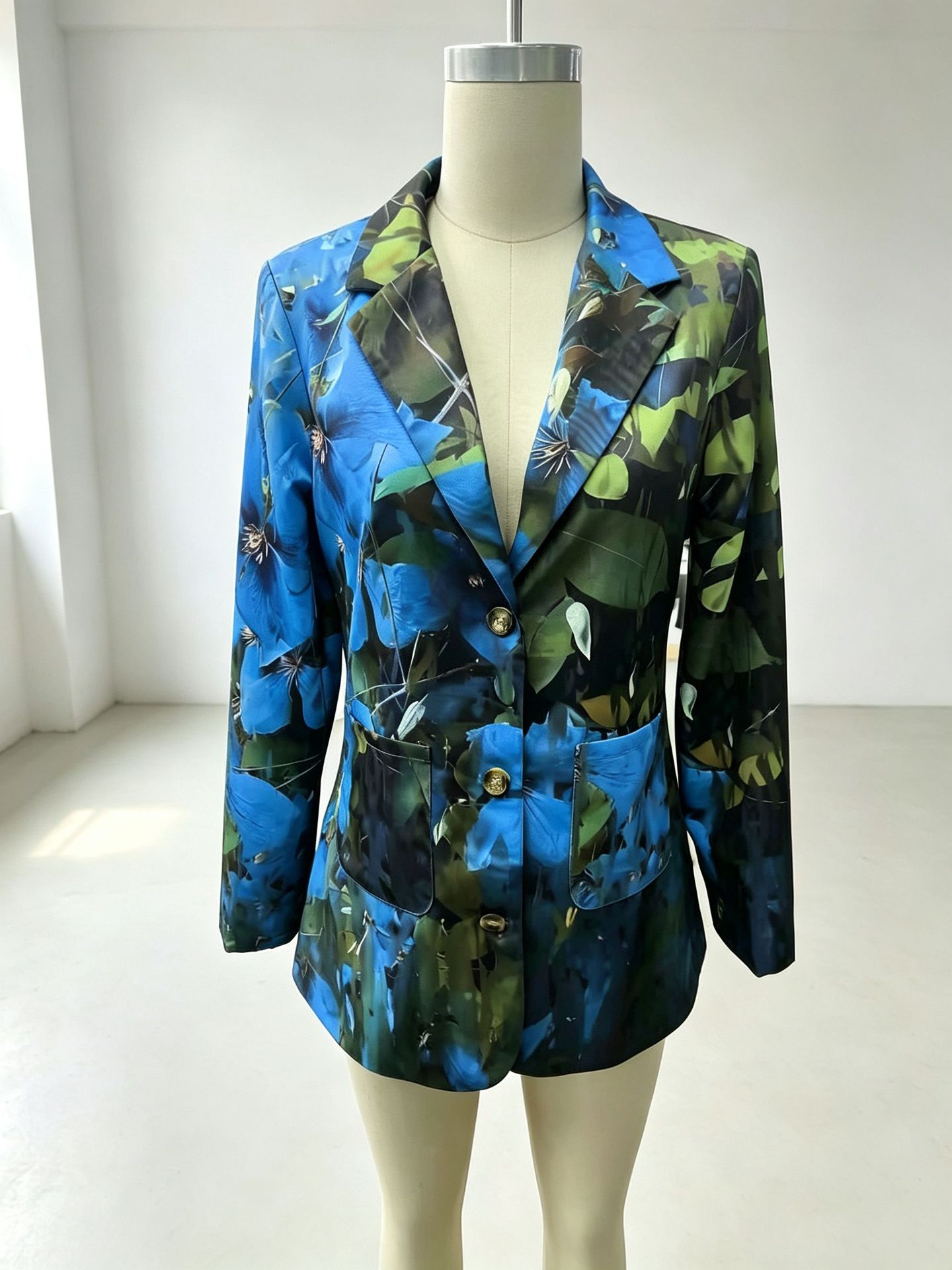 Abrigo nuevo para mujer europea y americana, estampado floral, botonadura sencilla, ceñido a la cintura