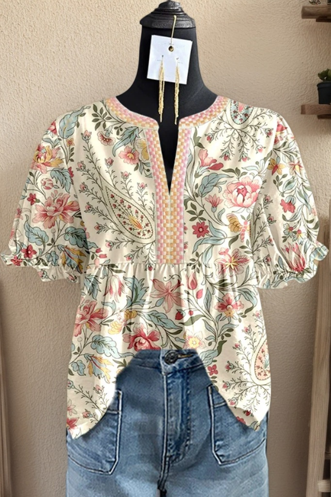 European And American Womens V-neck Ruffled-sleeve Short Sleeve