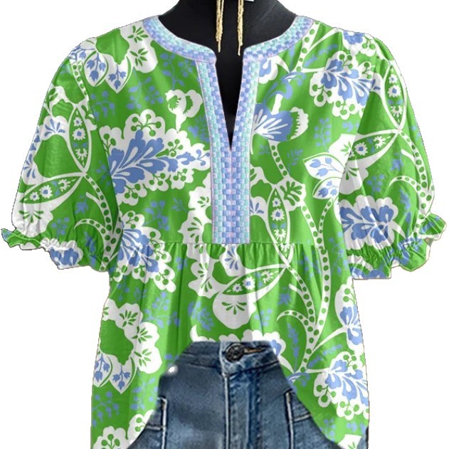 European And American Womens V-neck Ruffled-sleeve Short Sleeve