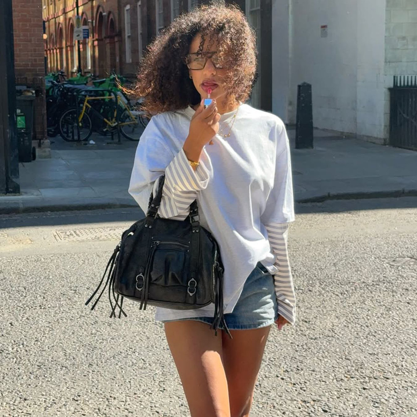 Fake Two-piece Color-block Long-sleeve Top Striped T-shirt