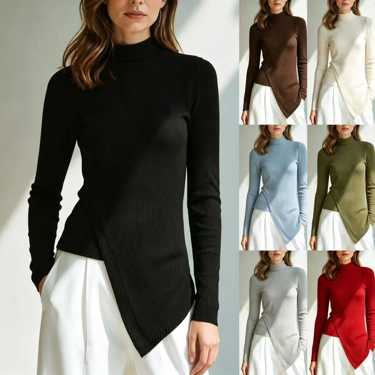 Fallwinter Half-high-neck Knitted Base Layer Top