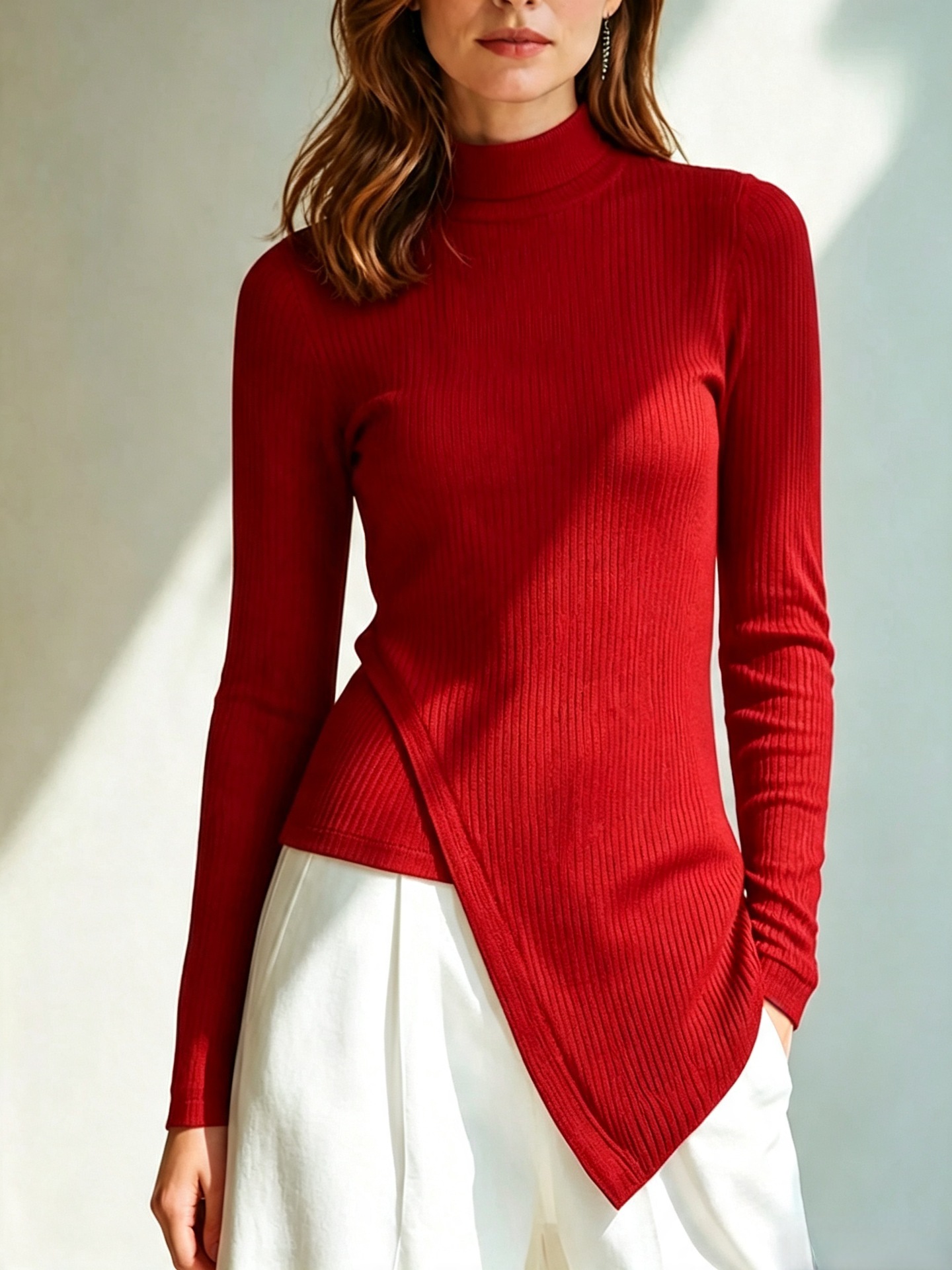 Fallwinter Half-high-neck Knitted Base Layer Top