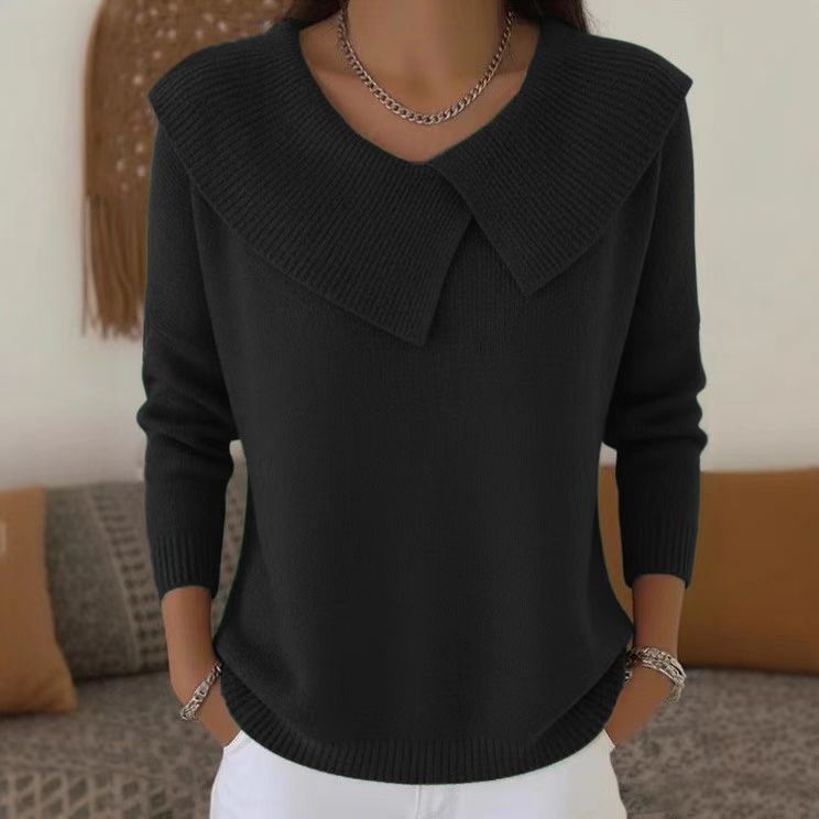 Moda coreano retro temperamento brincalhão fino lapela camisola de malha temperamento preguiçoso
