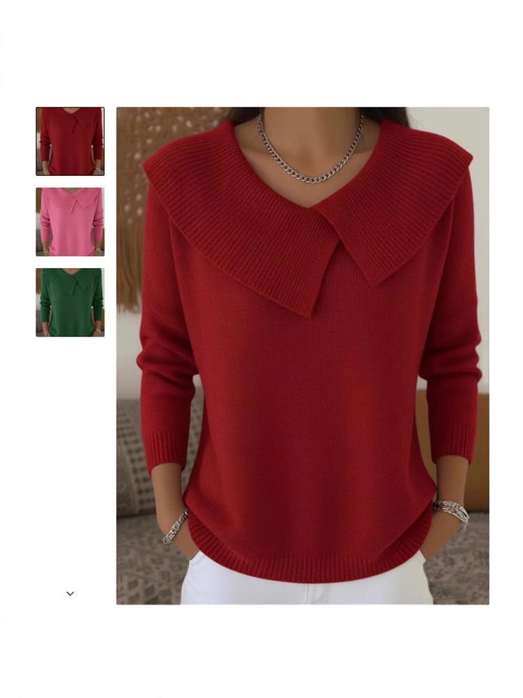 Moda coreano retro temperamento brincalhão fino lapela camisola de malha temperamento preguiçoso