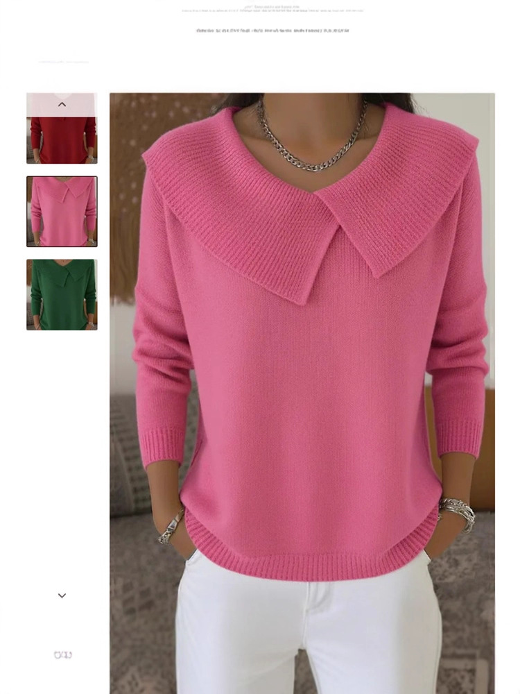 Moda coreano retro temperamento brincalhão fino lapela camisola de malha temperamento preguiçoso