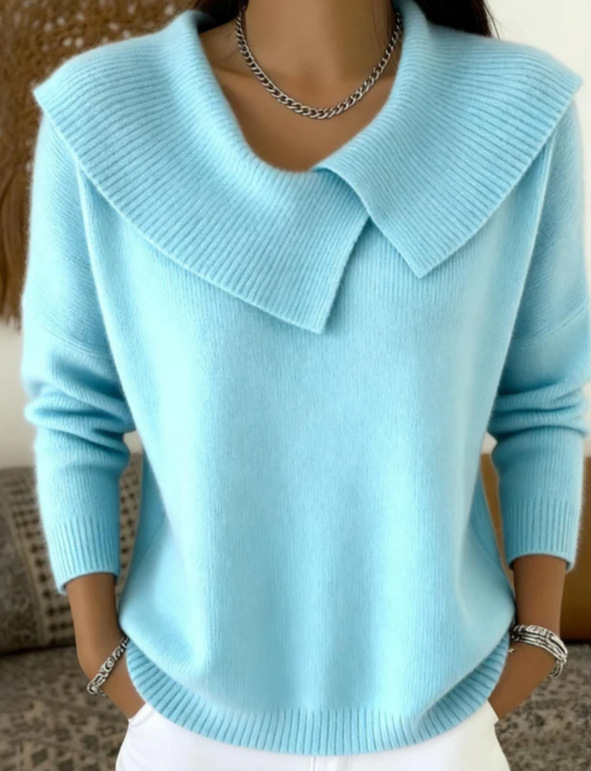 Moda coreano retro temperamento brincalhão fino lapela camisola de malha temperamento preguiçoso