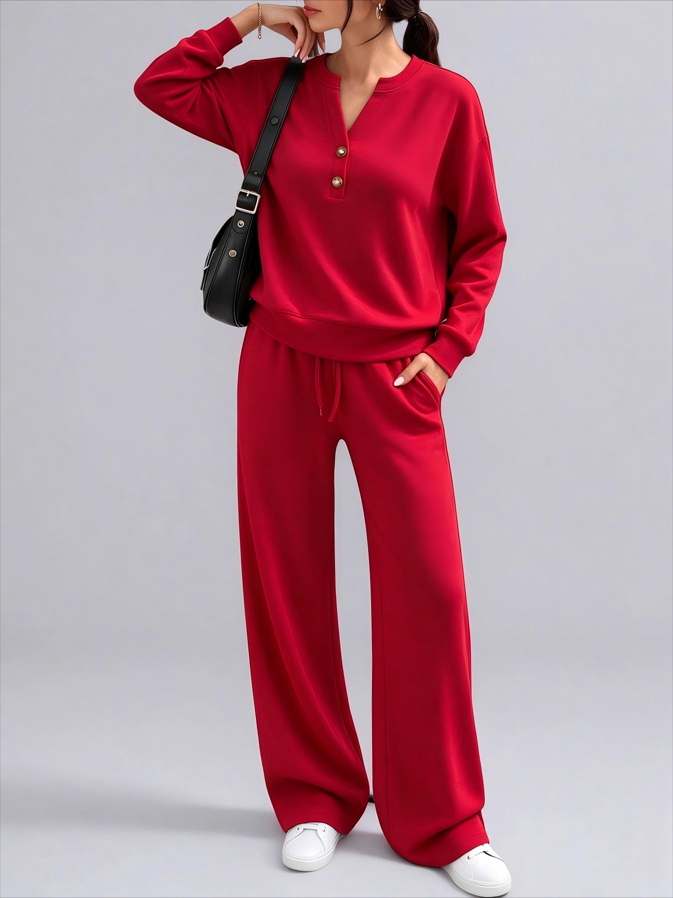 Fashion Loose Long Sleeve Top & Wide Leg Pants Sports Casual Two Piece Set
