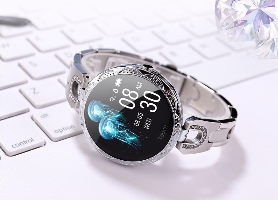 Modische Damen-Smartwatch, wasserdicht, tragbares Gerät, Herzfrequenzmesser, Sport