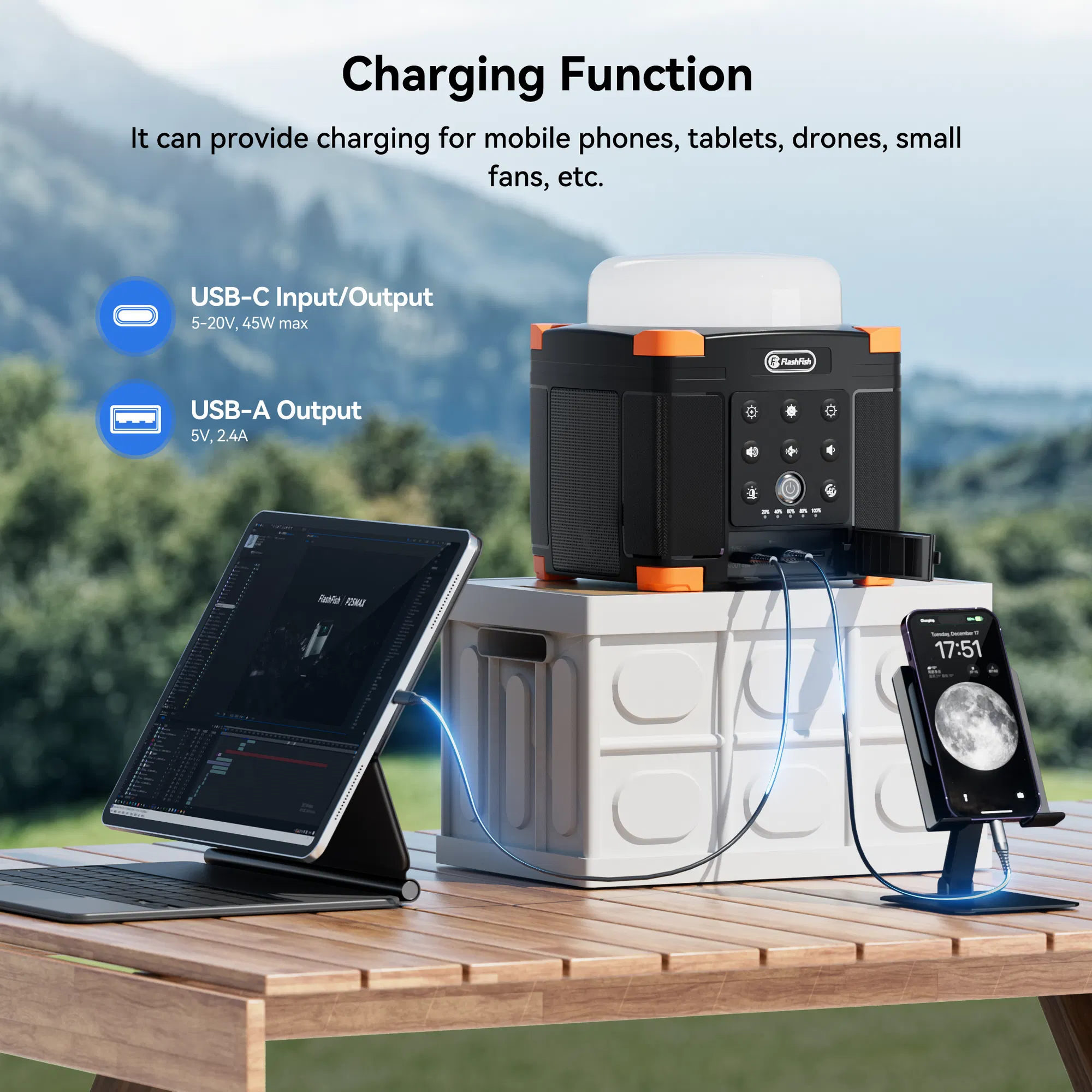 Flashfish FL9-A Multi-function Bluetooth Speaker | 56Wh Power Bank | Camping Light, 360°