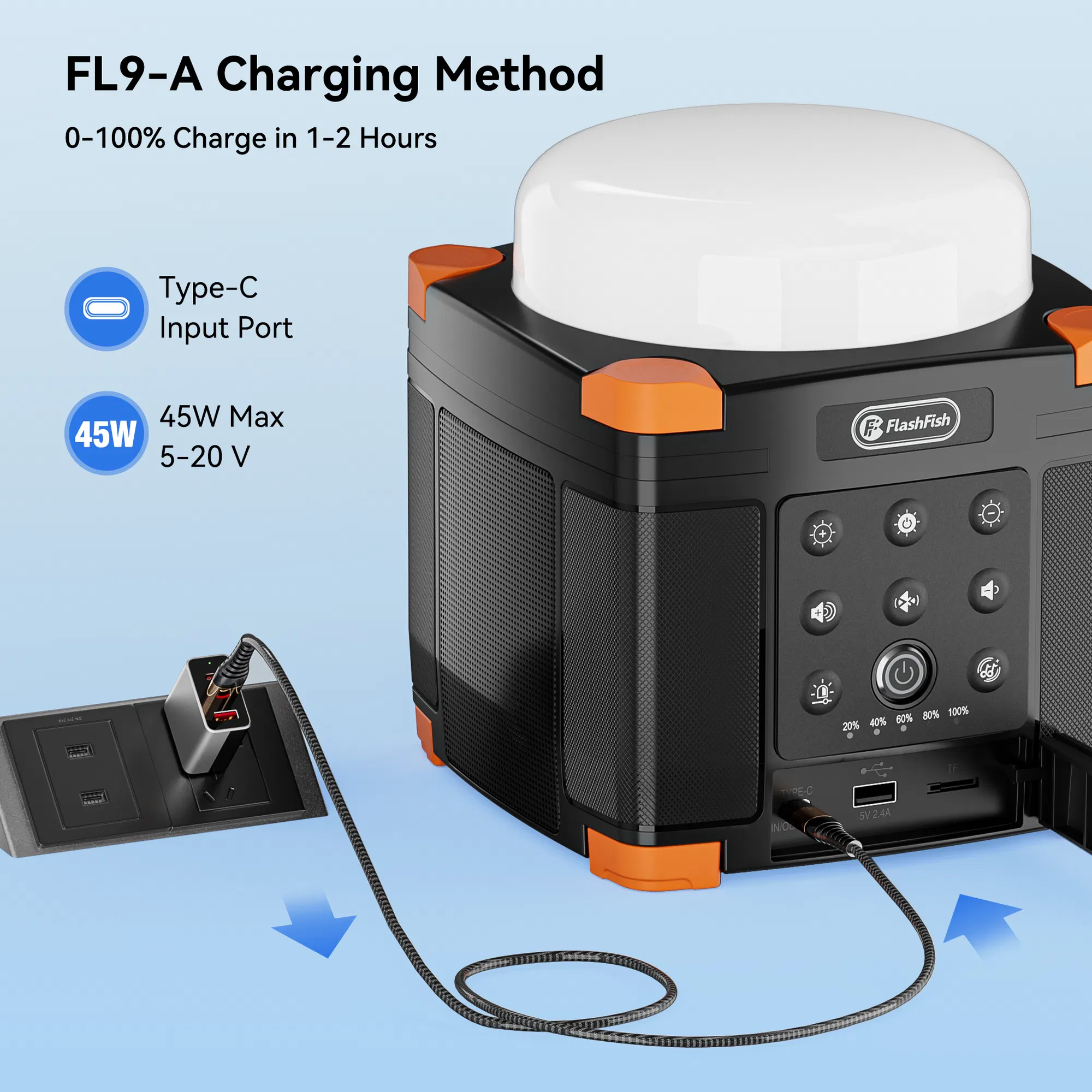Flashfish FL9-A Multi-function Bluetooth Speaker | 56Wh Power Bank | Camping Light, 360°