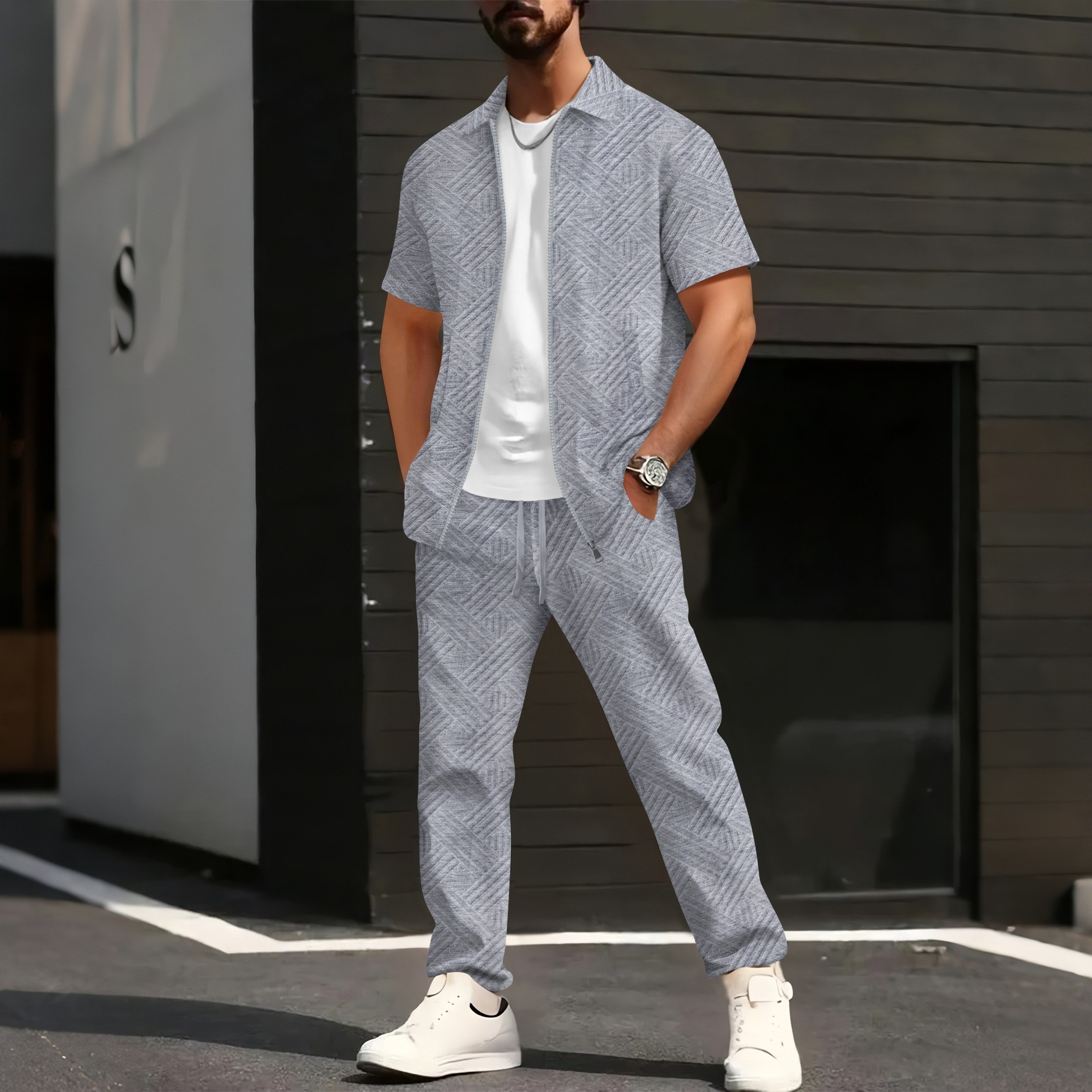 Floral Cardigan Short-sleeve Jacket, And Pants Casual Set