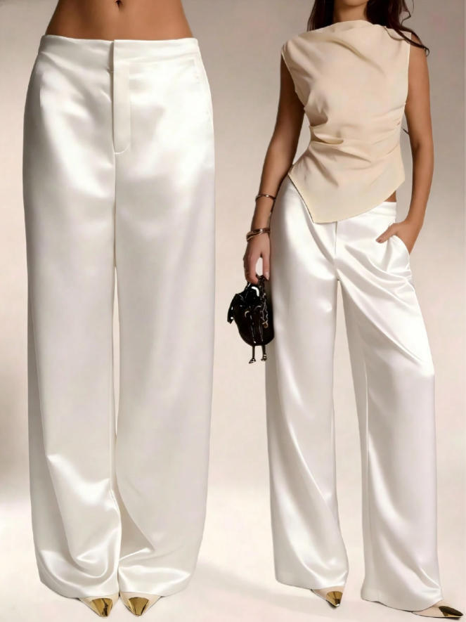 Foreign Trade Women's Clothing, High-End Satin Solid Color Wide-Leg Pants, Drapey Slimming