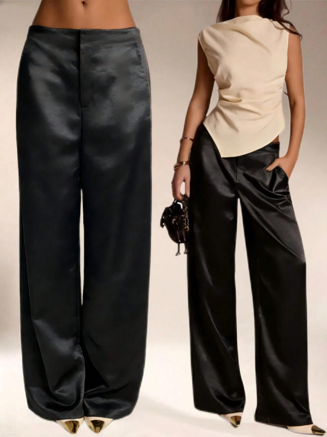 Foreign Trade Women's Clothing, High-End Satin Solid Color Wide-Leg Pants, Drapey Slimming