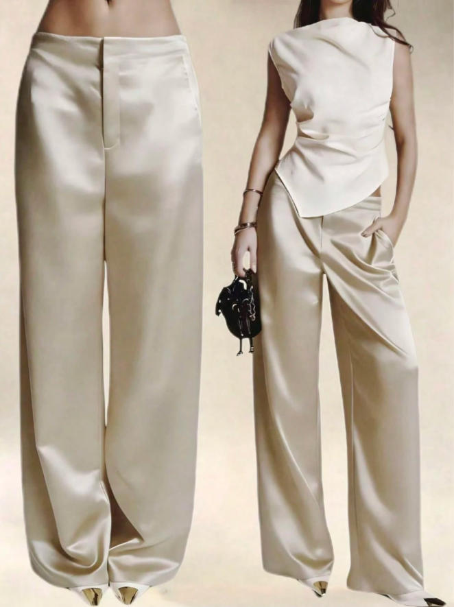 Foreign Trade Women's Clothing, High-End Satin Solid Color Wide-Leg Pants, Drapey Slimming