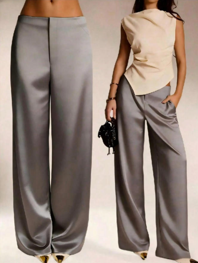 Foreign Trade Women's Clothing, High-End Satin Solid Color Wide-Leg Pants, Drapey Slimming