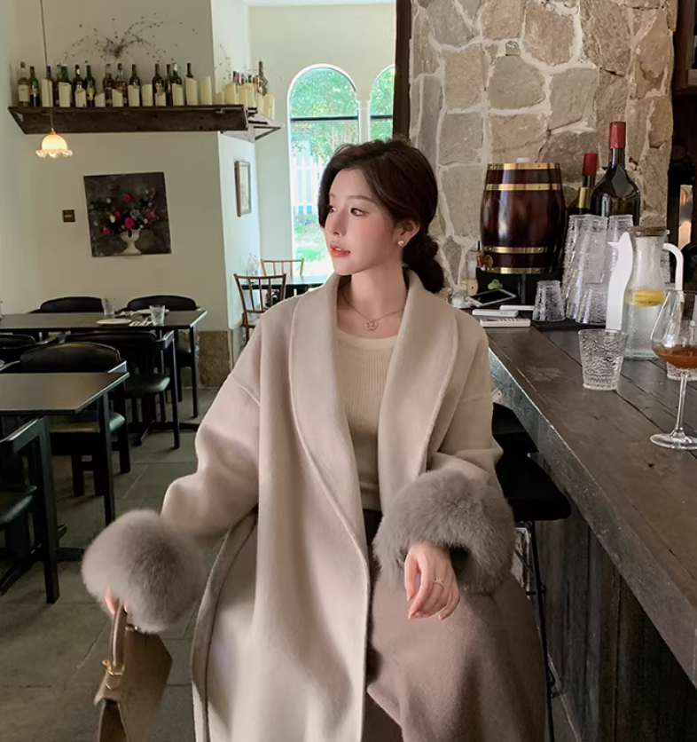Fox-fur Classic Long Double-faced Pure Wool Coat