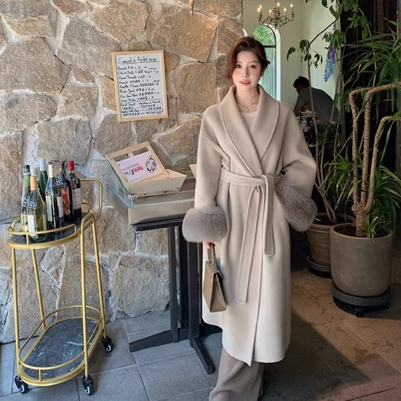 Fox-fur Classic Long Double-faced Pure Wool Coat