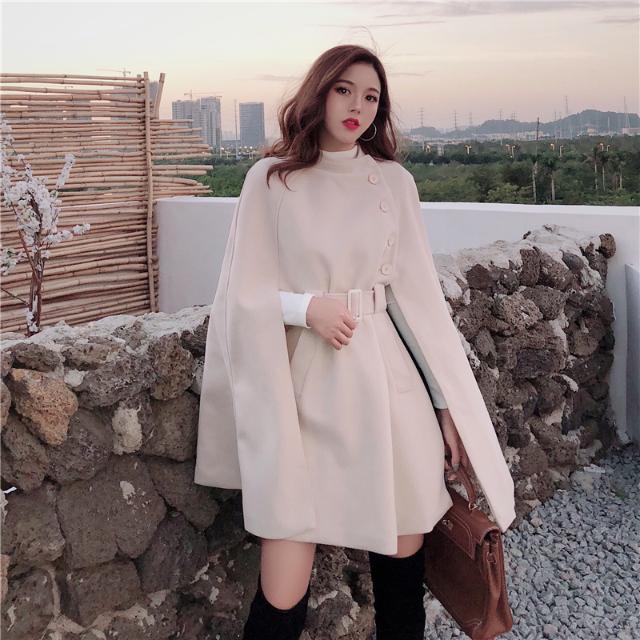 French Socialite Temperament Cape Shawl Woolen Coat