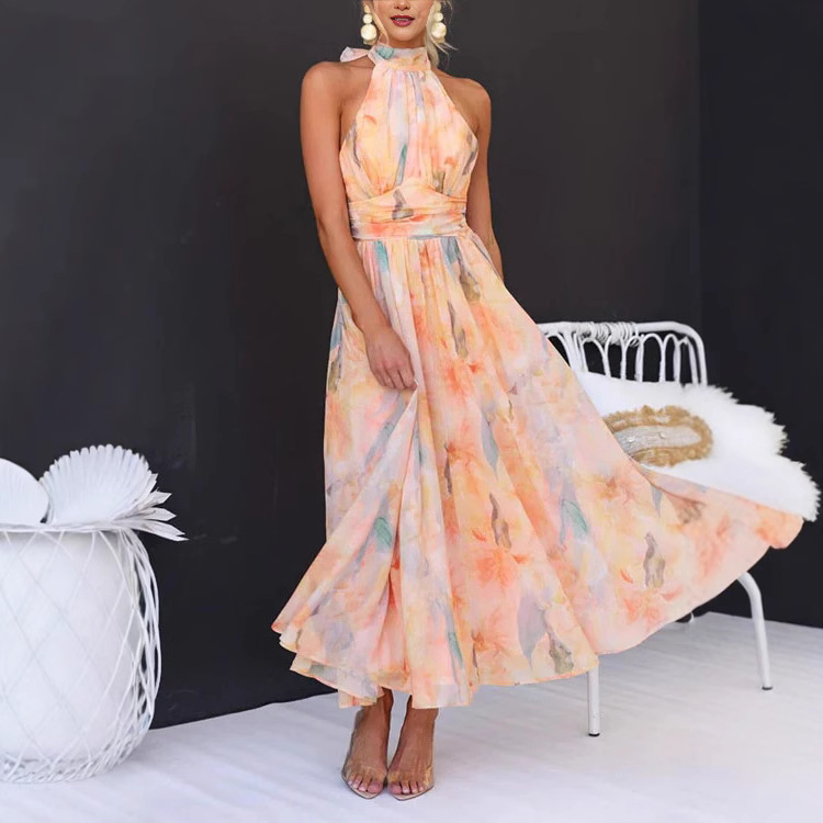 French Style Dopamine Colorful Floral Suspender Dress Summer High-End Seaside Vacation