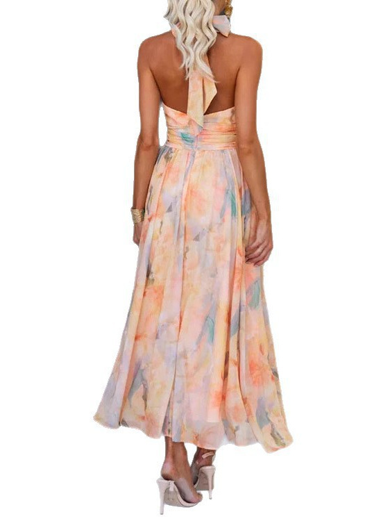 French Style Dopamine Colorful Floral Suspender Dress Summer High-End Seaside Vacation