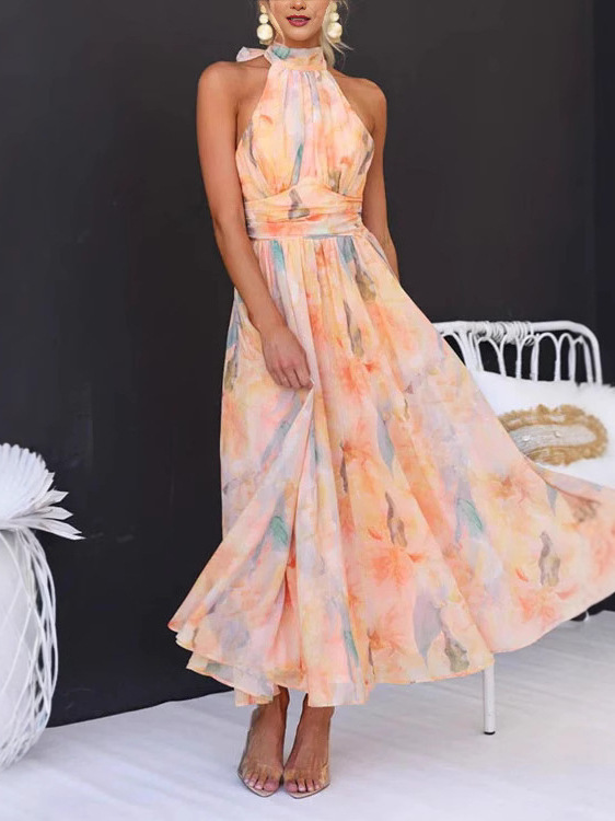 French Style Dopamine Colorful Floral Suspender Dress Summer High-End Seaside Vacation