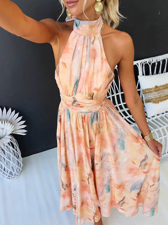 French Style Dopamine Colorful Floral Suspender Dress Summer High-End Seaside Vacation