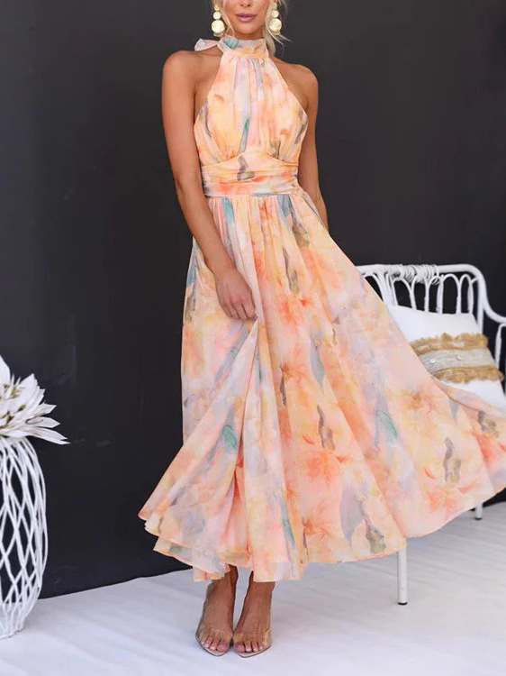 French Style Dopamine Colorful Floral Suspender Dress Summer High-End Seaside Vacation