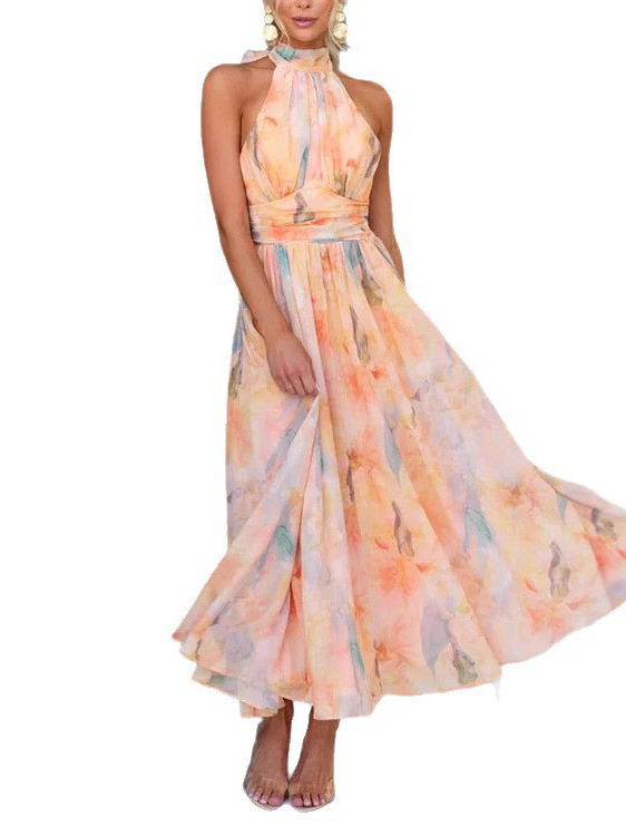 French Style Dopamine Colorful Floral Suspender Dress Summer High-End Seaside Vacation