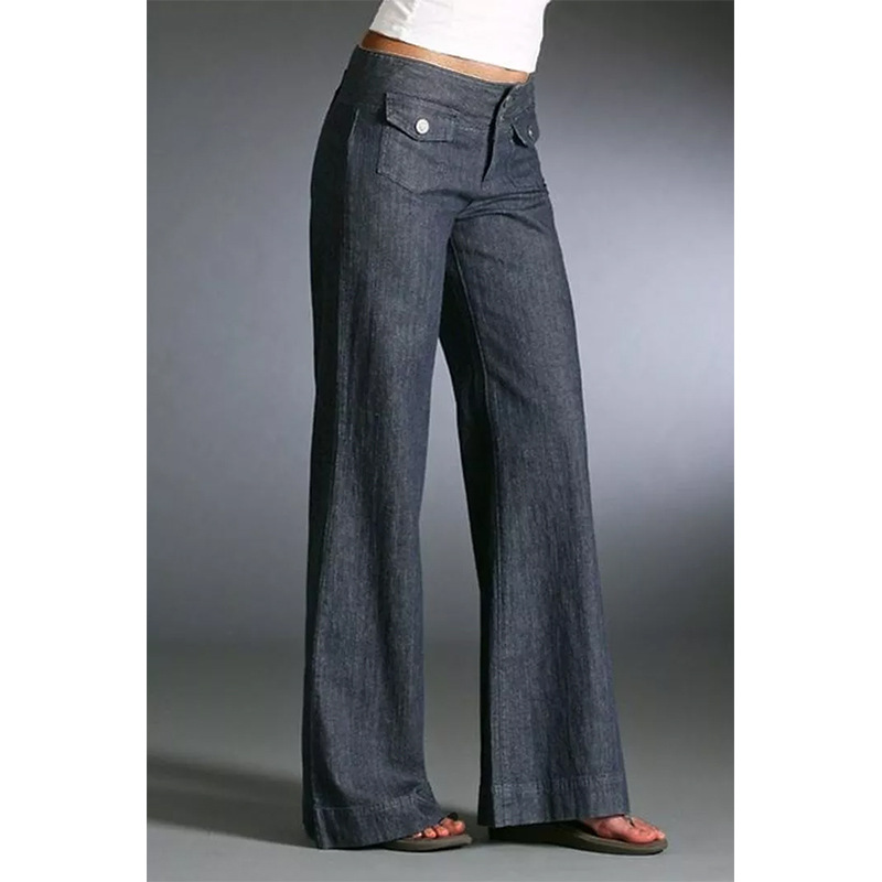Front-pocket Buttoned High-rise Wide-leg Denim Trousers