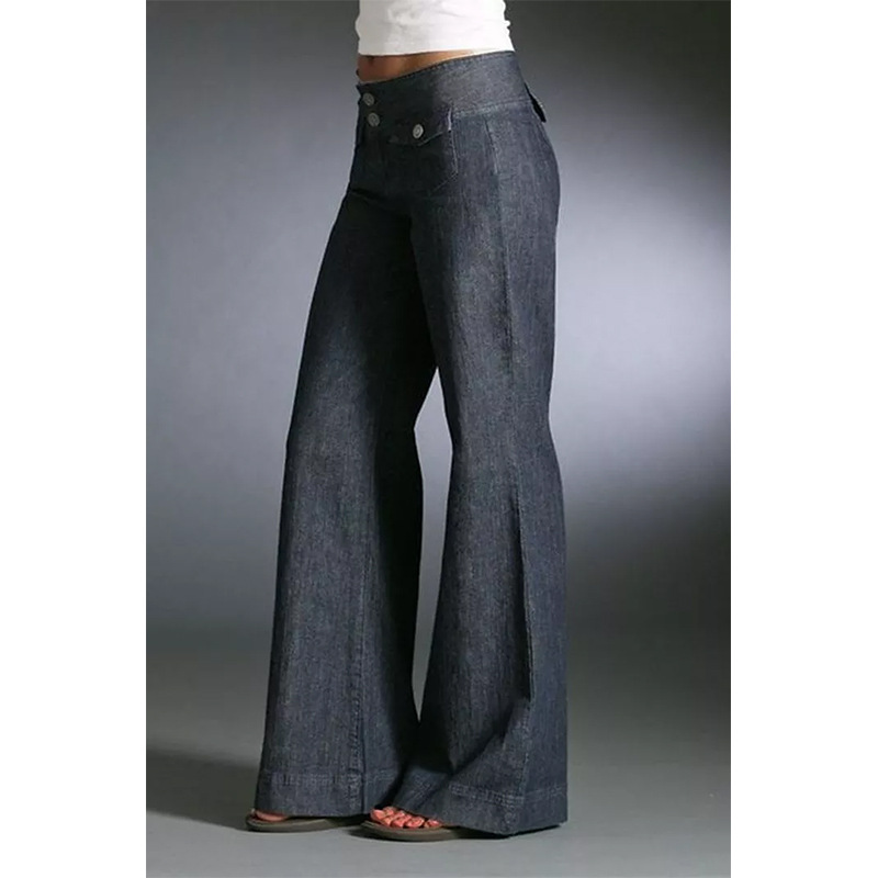 Front-pocket Buttoned High-rise Wide-leg Denim Trousers