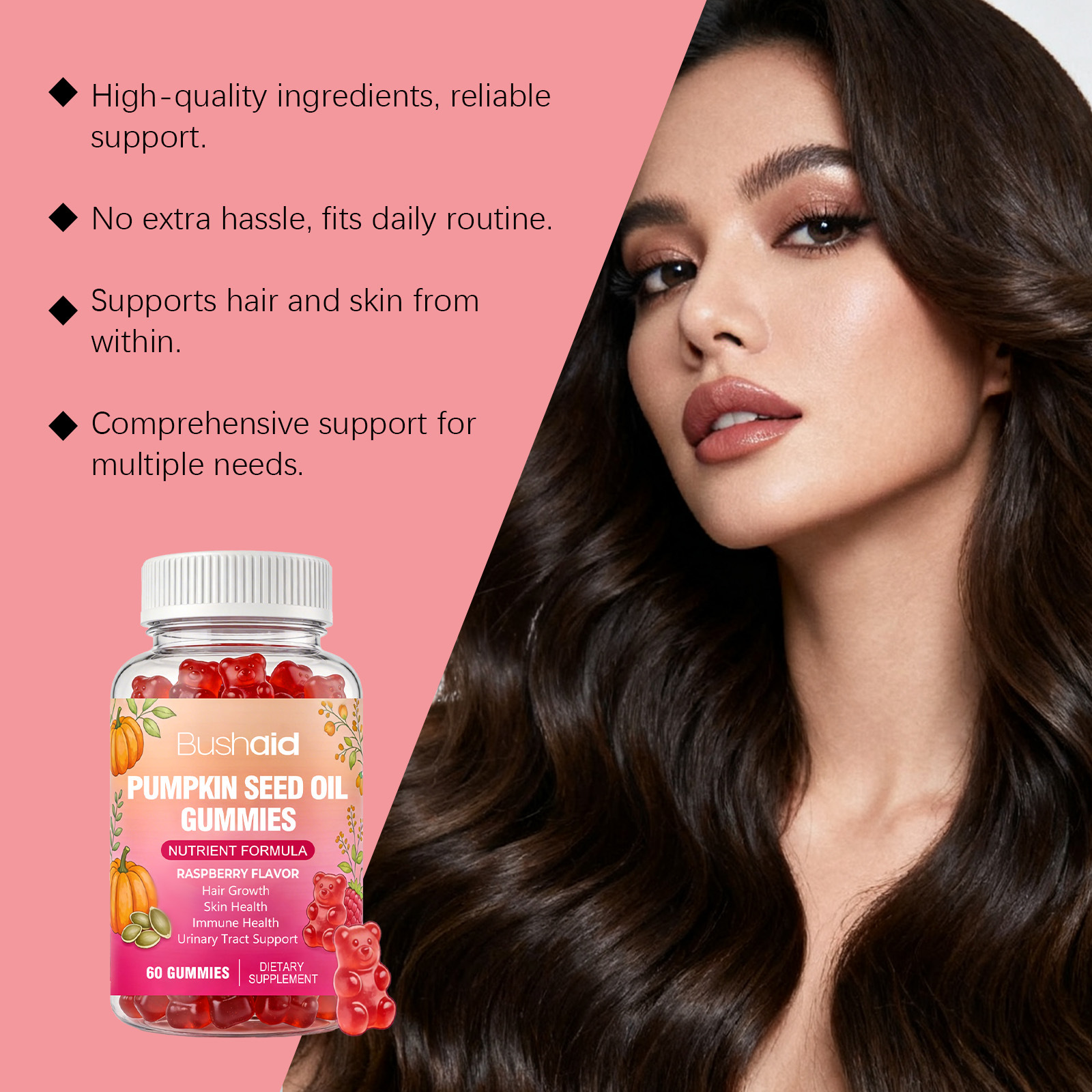Suplemento nutricional suave para cabelos com gomas de biotina para cuidados com os cabelos