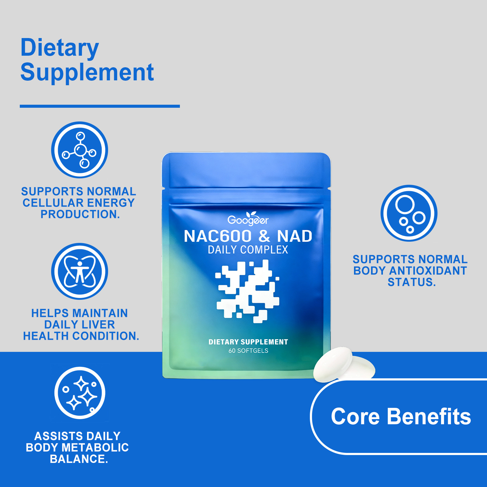 Ingredientes suaves que cuidan y apoyan la nutrición corporal, suplementos energéticos normales, células.