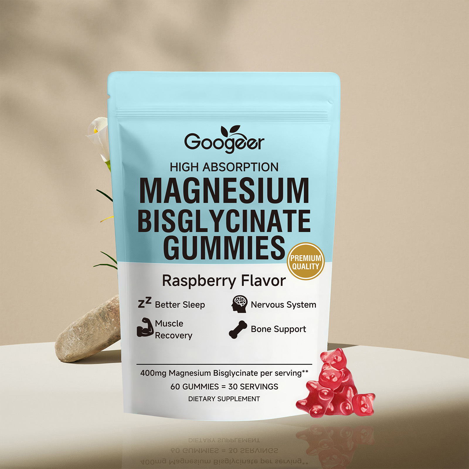 Sanfte Inhaltsstoffe für die tägliche Pflege und einen erholsamen Schlaf. Magnesiumglycinat-Gummis
