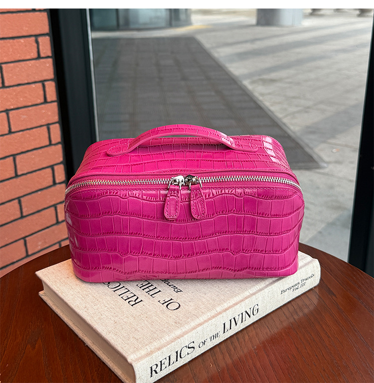 Genuine Leather Pattern Cosmetic Travel Bag