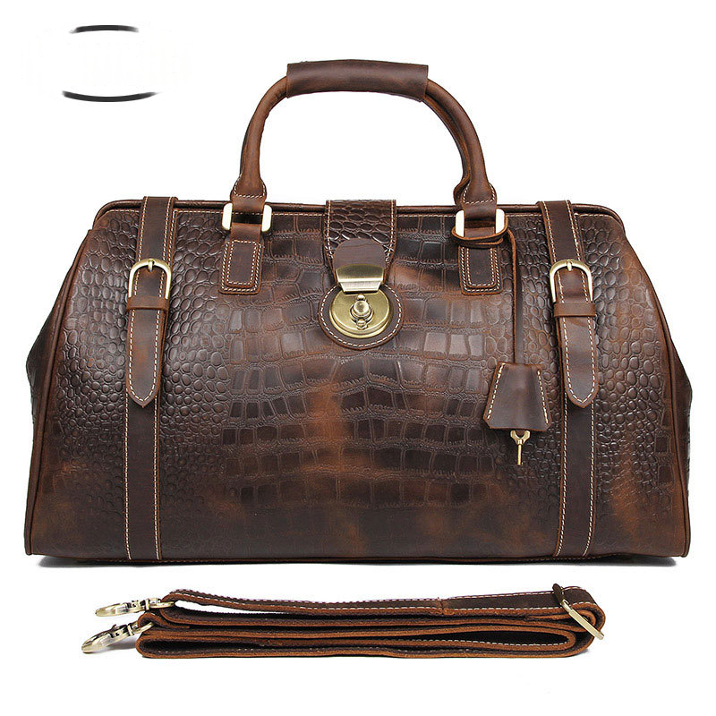 Genuine Leather Travel Bag, Large CapacityCrazy Horse Leather With PatternHandheld
