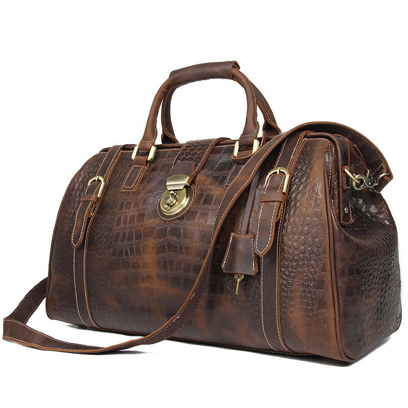 Genuine Leather Travel Bag, Large CapacityCrazy Horse Leather With PatternHandheld