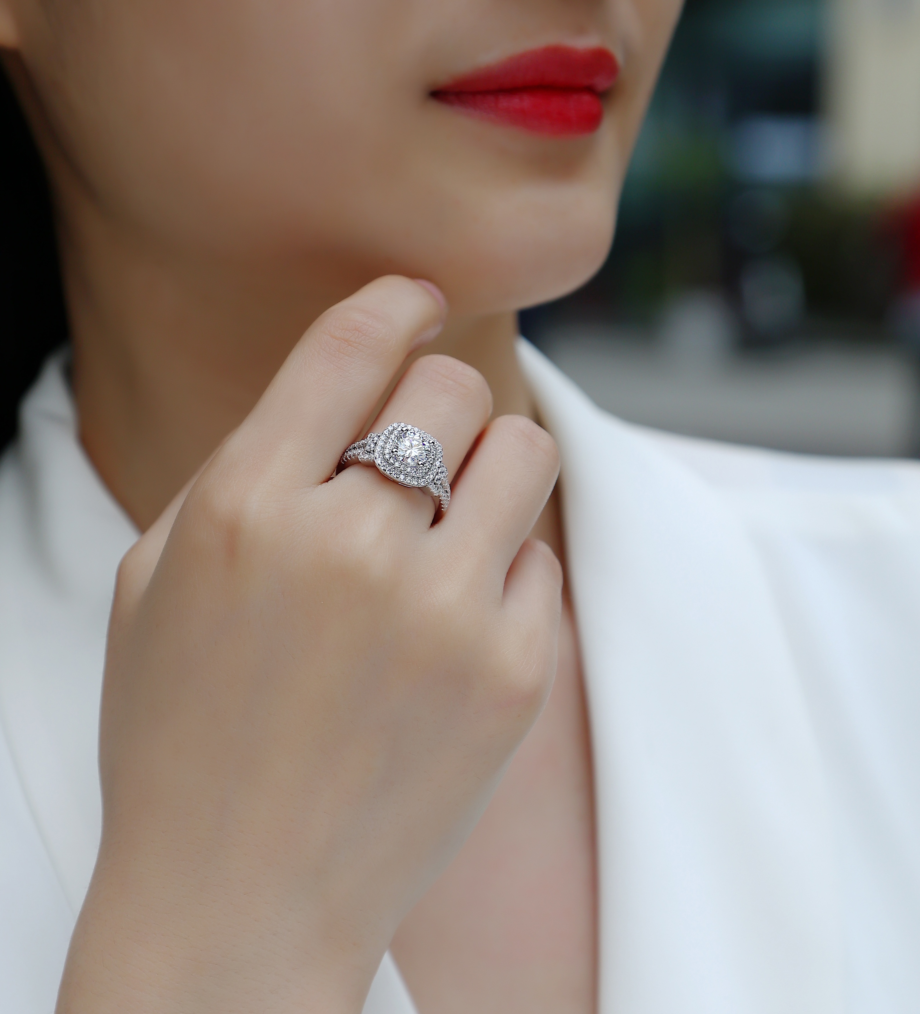 Golden Sunset - A Wedding Ring Set With 1-carat Top-quality Moissanite Silver And