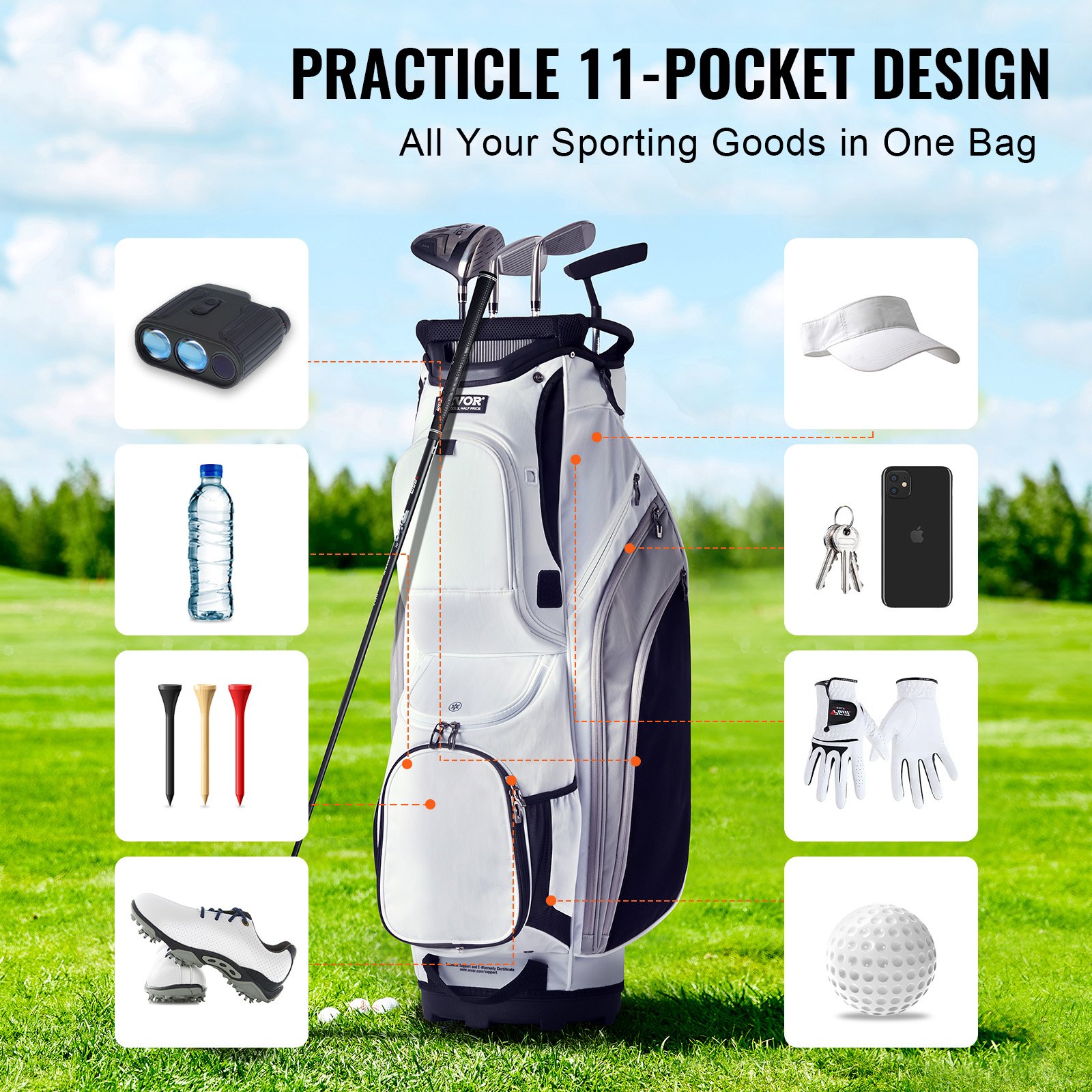 Golf Cart Bag With 14 Way Organizer Divider Top, 36” 13 Pockets Premium Nylon Cart Bag