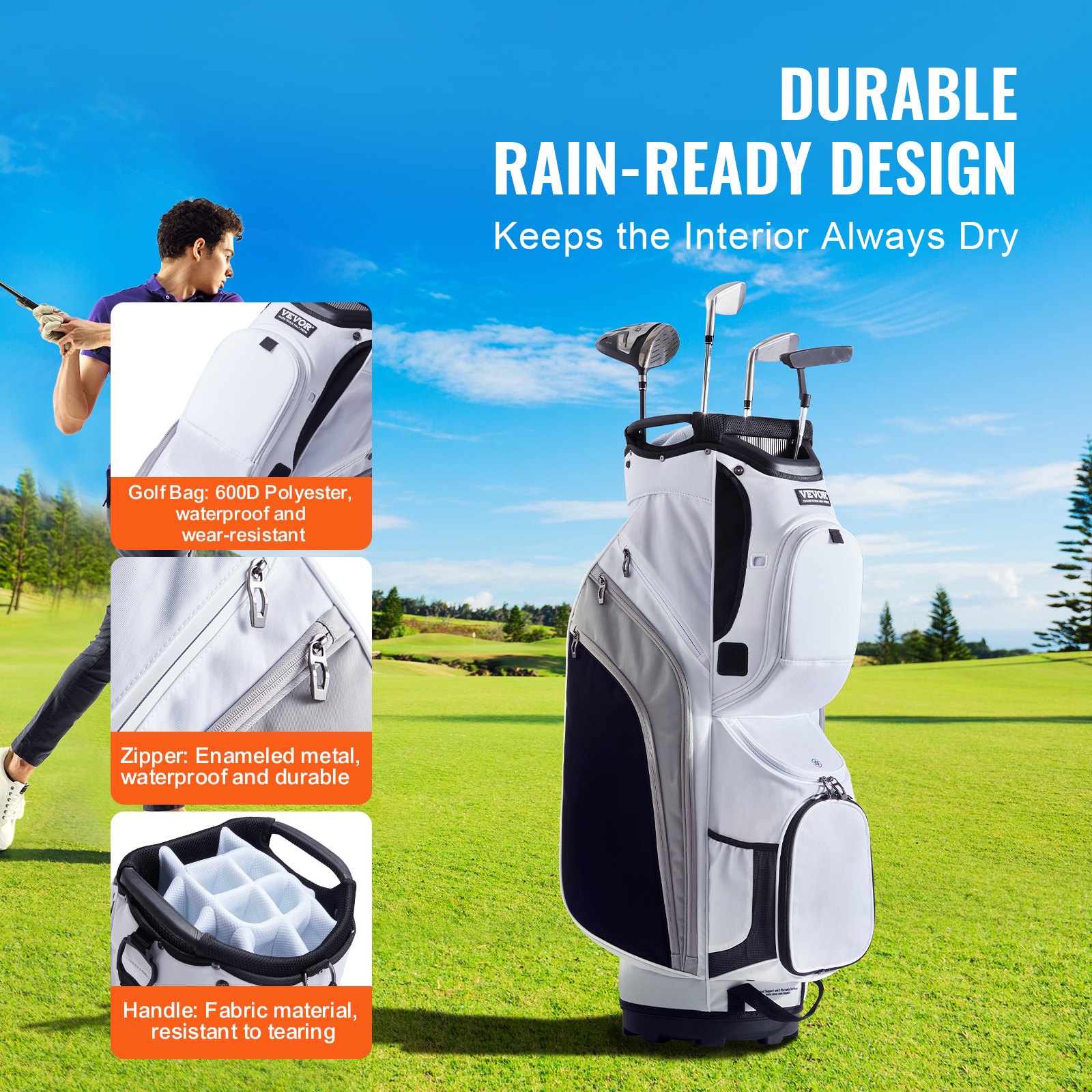 Golf Cart Bag With 14 Way Organizer Divider Top, 36” 13 Pockets Premium Nylon Cart Bag