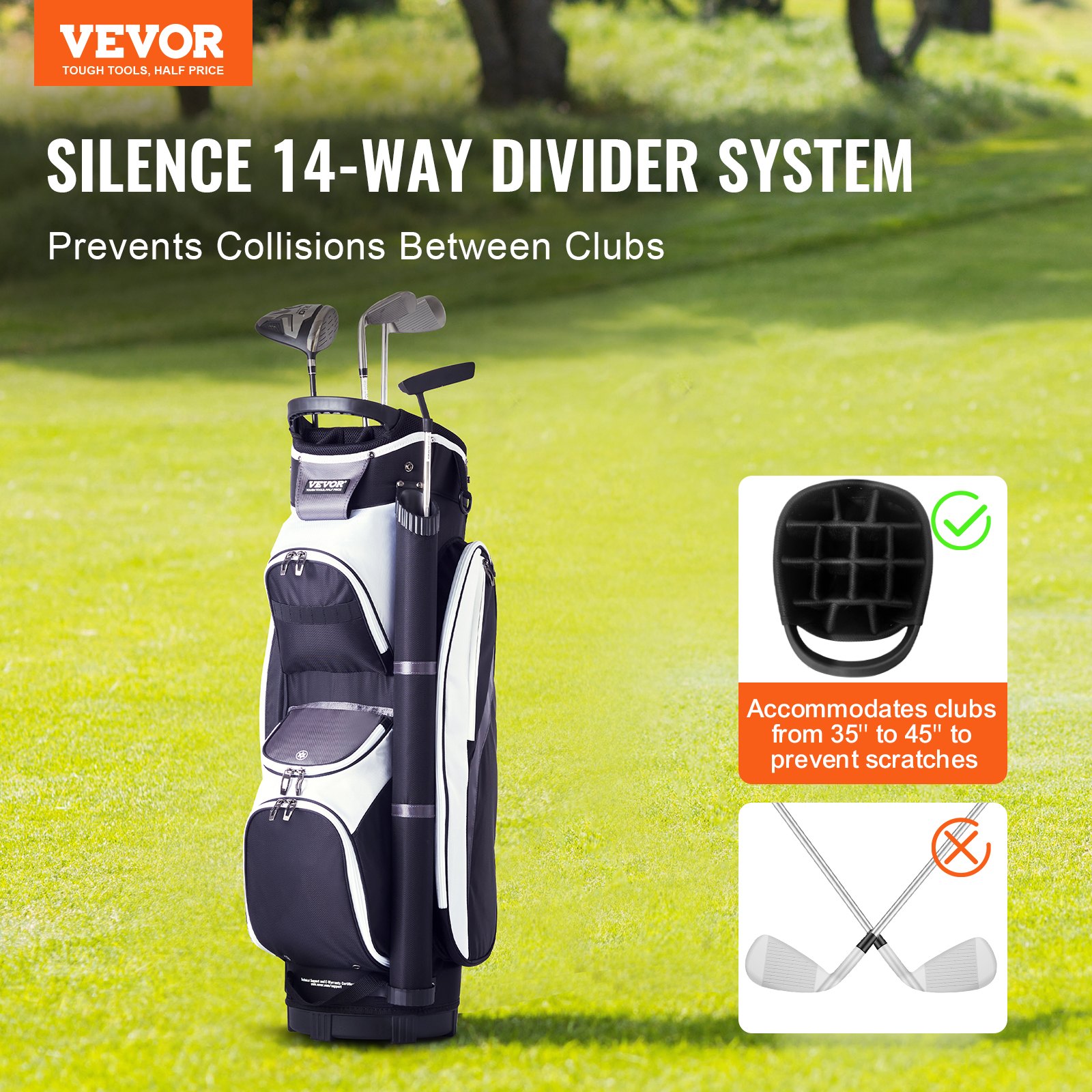 Golf Cart Bag With 14 Way Organizer Divider Top, 36” Multiple Pockets Premium Nylon Cart