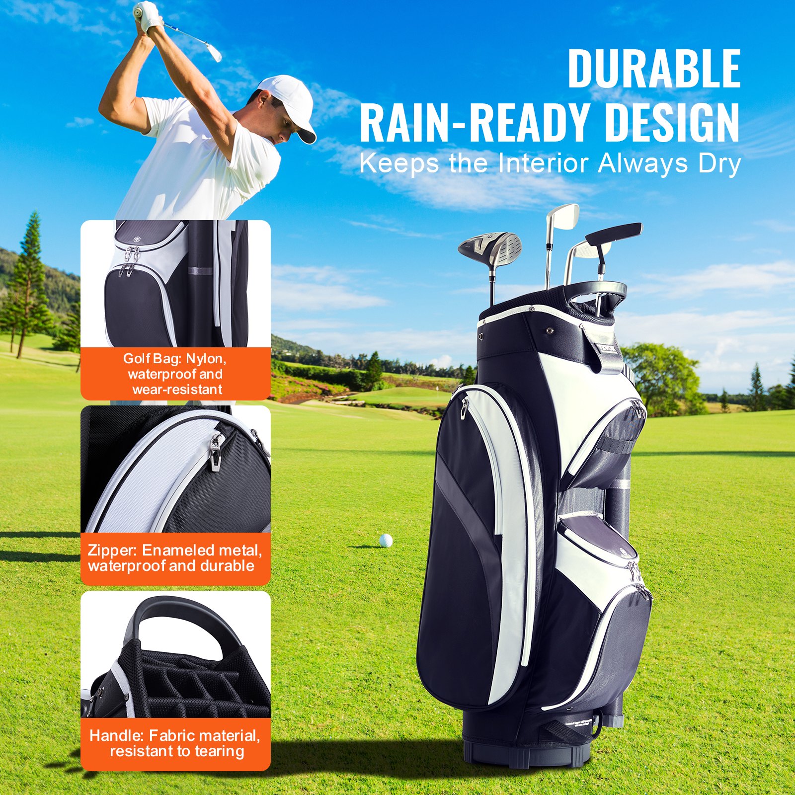 Golf Cart Bag With 14 Way Organizer Divider Top, 36” Multiple Pockets Premium Nylon Cart