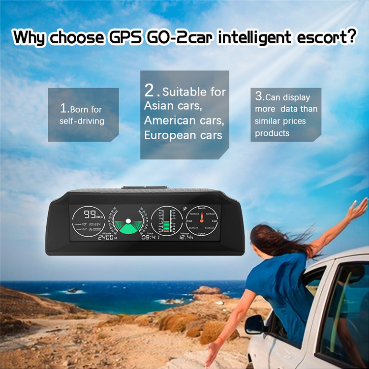 GPS GO 2 Universeller Auto-HUD-Überwachungskompass für Geschwindigkeitsniveau und Gradient