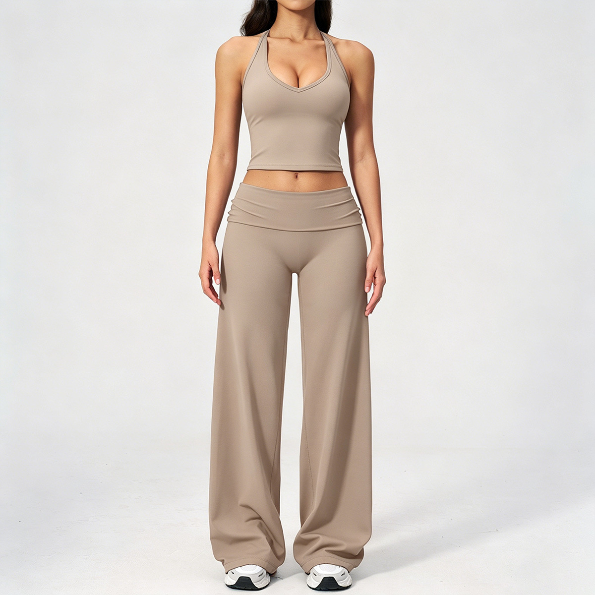 Neckholder, eng anliegend, schöner Rücken, Yoga-Outfit-Set, Fitness, hohe Taille, lässig
