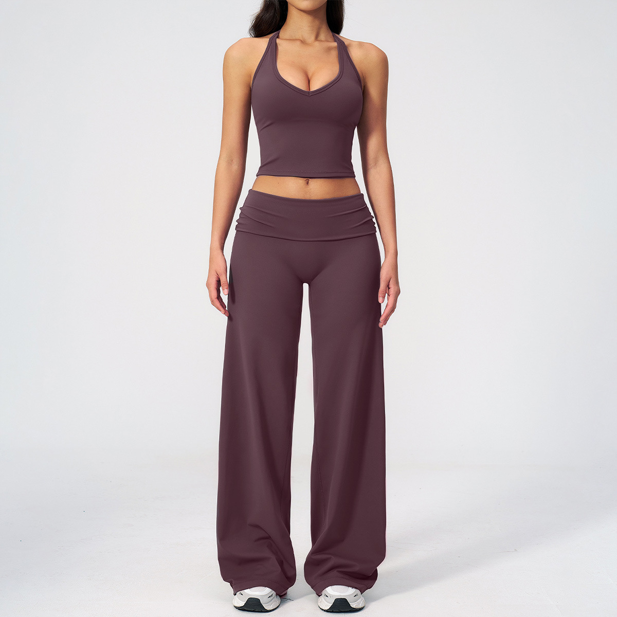 Neckholder, eng anliegend, schöner Rücken, Yoga-Outfit-Set, Fitness, hohe Taille, lässig