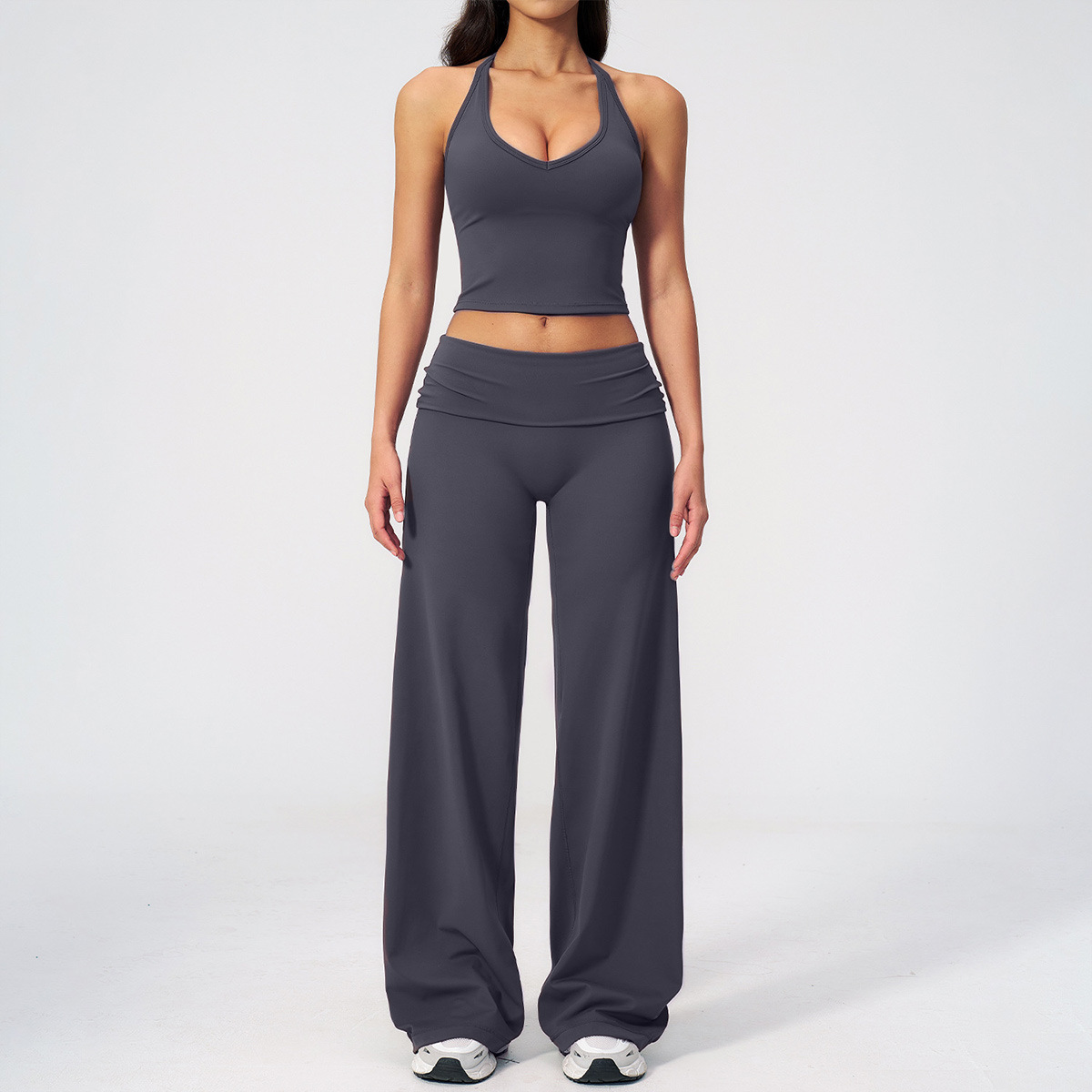 Neckholder, eng anliegend, schöner Rücken, Yoga-Outfit-Set, Fitness, hohe Taille, lässig